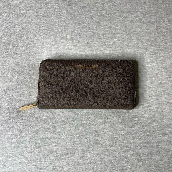 Michael Kors Signature Jet Set Continental Leather Zip Wallet - Picture 1 of 12
